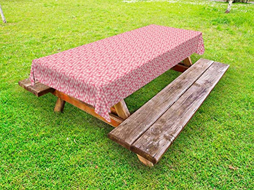 ABAKUHAUS Pastello Tovaglia da Esterno, Righe Ondulate e Flower Motif, Tovaglia da Picnic Lavabile Decorativa, 145 cm x 305 cm, Rosa Pastello e Blush