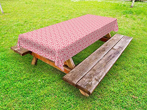 ABAKUHAUS Pastello Tovaglia da Esterno, Righe Ondulate e Flower Motif, Tovaglia da Picnic Lavabile Decorativa, 145 cm x 265 cm, Rosa Pastello e Blush