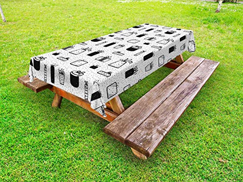 ABAKUHAUS Bianco Tovaglia da Esterno, Hand Drawn Presents Come, Tovaglia da Picnic Lavabile Decorativa, 145 cm x 305 cm, Charcoal Grey Bianco