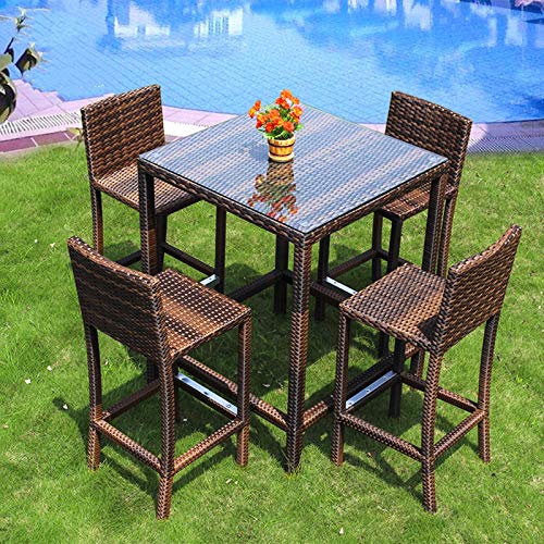 N/Z Attrezzature quotidiane Patio Portico Set di mobili 5 Pezzi Cortile Esterno Giardino Balcone Bancone Bar Sedia in Vimini Tempo Libero Tavoli e sedie da Bar in Rattan