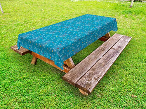 ABAKUHAUS Inverno Tovaglia da Esterno, Coloratissimi Uccelli Fiocchi di Neve, Tovaglia da Picnic Lavabile Decorativa, 145 cm x 210 cm, Blue Sea Multicolor