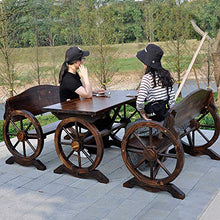 Panchina retrò in legno con ruota di carro per patio - Panca per veranda da giardino all'aperto, sedie da balcone in legno massello antisettico e panche da cortile per il tempo libero con schienale