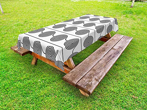 ABAKUHAUS Nautico Tovaglia da Esterno, Yacht Spirale Stile Corde, Tovaglia da Picnic Lavabile Decorativa, 145 cm x 305 cm, Charcoal Grey Bianco