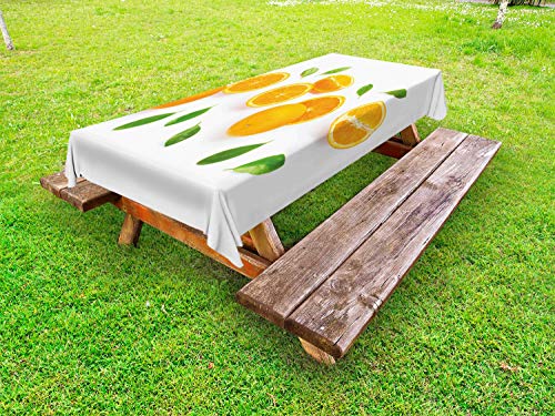 ABAKUHAUS Estate Arancione Tovaglia da Esterno, Succosa Frutta Fresca, Tovaglia da Picnic Lavabile Decorativa, 145 cm x 305 cm, Bianco Verde e Arancione