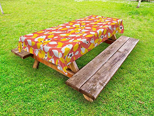ABAKUHAUS Natura Tovaglia da Esterno, Retro Style Bird And Flowers, Tovaglia da Picnic Lavabile Decorativa, 145 cm x 210 cm, Terra di Siena bruciata e Orange