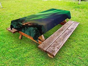 ABAKUHAUS Norvegia Tovaglia da Esterno, Aurora Borealis Toni Verdi, Tovaglia da Picnic Lavabile Decorativa, 145 cm x 210 cm, Lime Green e Dark Lavanda