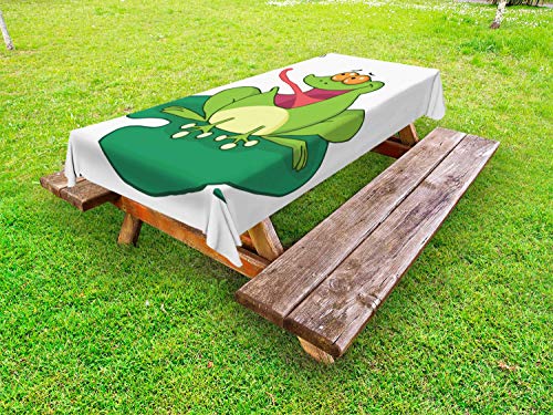 ABAKUHAUS Rane Tovaglia da Esterno, Funny Animal Cattura Un Insetto, Tovaglia da Picnic Lavabile Decorativa, 145 cm x 265 cm, Lime Green Multicolor