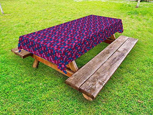 ABAKUHAUS Astratto Tovaglia da Esterno, Geometrico Grafico griglia, Tovaglia da Picnic Lavabile Decorativa, 145 cm x 210 cm, Cobalt Blue Raspberry