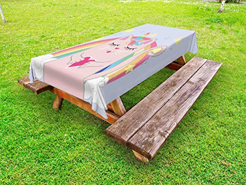 ABAKUHAUS Arcobaleno Tovaglia da Esterno, Gatto Cuore Kitten Art, Tovaglia da Picnic Lavabile Decorativa, 145 cm x 305 cm, Rose Baby Pink