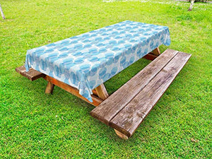 ABAKUHAUS Astratto Tovaglia da Esterno, Geometric Retro Graphic, Tovaglia da Picnic Lavabile Decorativa, 145 cm x 265 cm, Bambino Blu Bianco