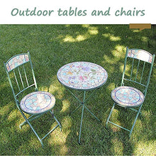 HZWZ 19.6"Tavolo Laterale A Mosaico Pieghevole, Set di Bistrot Grand Patio 3 Pezzo, Tavolo da Tavolo in Piastrelle Dipinto Fiore Top Metallo Arte Flowerpot per Giardino E Casa