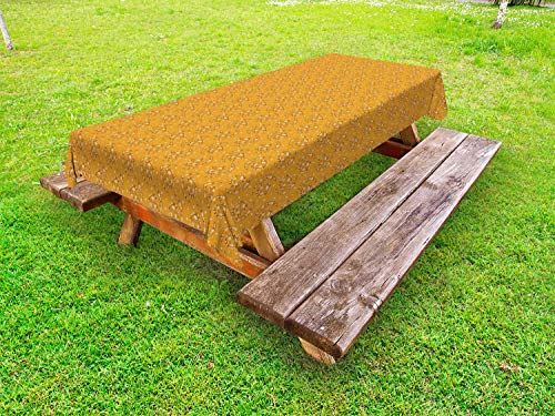 ABAKUHAUS Sole e Luna Tovaglia da Esterno, Celestial Mystic, Tovaglia da Picnic Lavabile Decorativa, 145 cm x 265 cm, Arancione Charcoal Grey