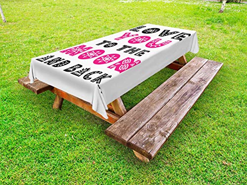 ABAKUHAUS Detto Tovaglia da Esterno, L'Amore È alla Luna Indietro, Tovaglia da Picnic Lavabile Decorativa, 145 cm x 265 cm, Charcoal Grey Hot Pink