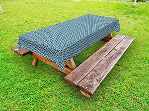 ABAKUHAUS Astratto Tovaglia da Esterno, Interpretazione Geometrica, Tovaglia da Picnic Lavabile Decorativa, 145 cm x 305 cm, Blue Sky Bianco