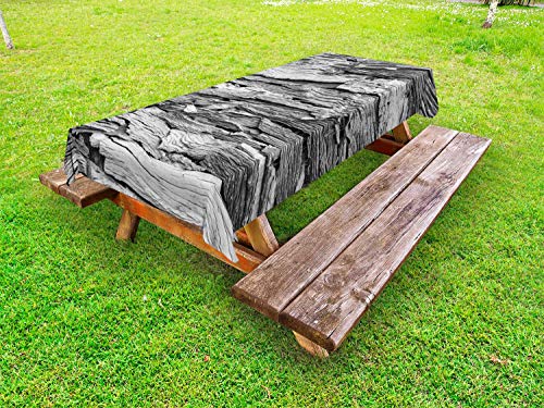 ABAKUHAUS Architettura Tovaglia da Esterno, Legno Parete Esterna, Tovaglia da Picnic Lavabile Decorativa, 145 cm x 265 cm, Antracite e Grigio Chiaro