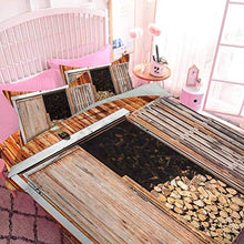 Hiiiman - Set di biancheria da giardino con design realistico in stile rustico con legna da ardere, paesaggio di campagna, giardino, vita rurale (3 pezzi, king size) e 2 federe