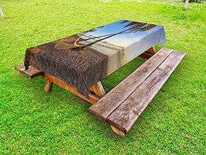 ABAKUHAUS Fiji Tovaglia da Esterno, Summer Time un'amaca su Una Spiaggia, Tovaglia da Picnic Lavabile Decorativa, 145 cm x 305 cm, Multicolore
