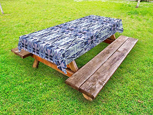 ABAKUHAUS Etnico Tovaglia da Esterno, Forme ispirate Geometriche, Tovaglia da Picnic Lavabile Decorativa, 145 cm x 265 cm, Pale Blue Malva