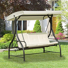 Outsunny Dondolo da Giardino 3 Posti con Tetto Parasole Trasformabile Letto in Poliestere Crema, 196 x 117 x 178cm