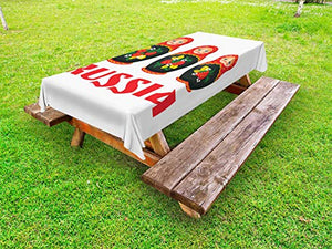 ABAKUHAUS Russo Tovaglia da Esterno, Nesting Dolls Matryoshka, Tovaglia da Picnic Lavabile Decorativa, 145 cm x 305 cm, Vermilion Bianco Verde