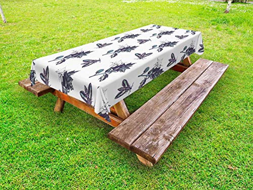 ABAKUHAUS Natura Arte Tovaglia da Esterno, Sphinx Farfalle Piante, Tovaglia da Picnic Lavabile Decorativa, 145 cm x 265 cm, Bianco e Multicolore