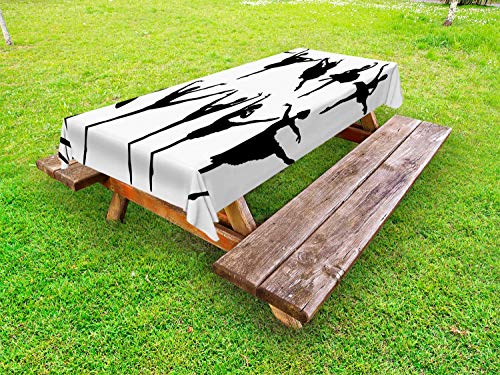 ABAKUHAUS Silhouette Tovaglia da Esterno, Ballerino di Danza Classica in Bianco e Nero, Tovaglia da Picnic Lavabile Decorativa, 145 cm x 265 cm, Charcoal Grey And White