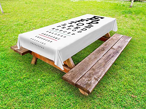 ABAKUHAUS Eye Chart Tovaglia da Esterno, Graphics Test ottici, Tovaglia da Picnic Lavabile Decorativa, 145 cm x 265 cm, Grigio Bianco
