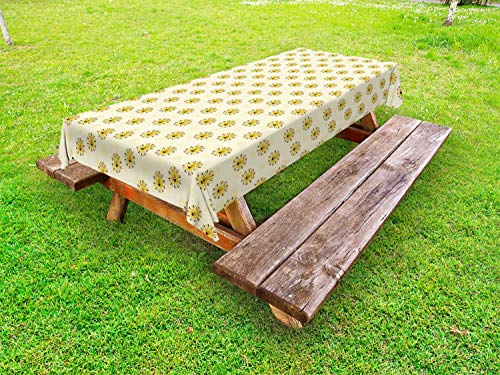 ABAKUHAUS Leone Tovaglia da Esterno, Lion Head Interpretazioni Paws, Tovaglia da Picnic Lavabile Decorativa, 145 cm x 265 cm, Crema di Senape