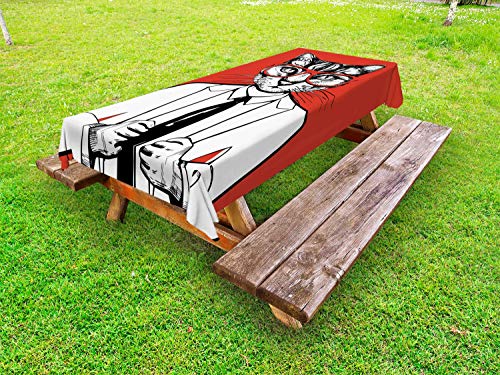 ABAKUHAUS Fricchettone Tovaglia da Esterno, Uomo d'Affari Divertente del Vestito del Gatto, Tovaglia da Picnic Lavabile Decorativa, 145 cm x 210 cm, Vermiglio Antracite