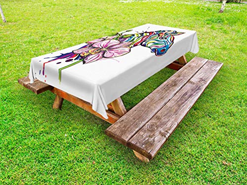 ABAKUHAUS Arcobaleno Zebra Tovaglia da Esterno, Animal Orchid Ink Art, Tovaglia da Picnic Lavabile Decorativa, 145 cm x 265 cm, Multicolore