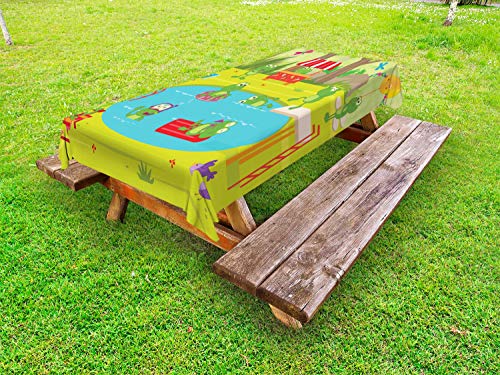 ABAKUHAUS Rane Tovaglia da Esterno, Pool Party Animal Fun Forest, Tovaglia da Picnic Lavabile Decorativa, 145 cm x 265 cm, Multicolore