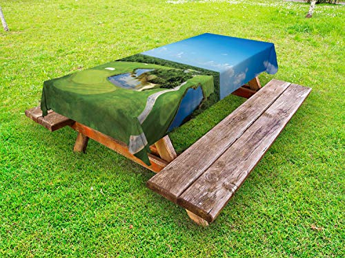 ABAKUHAUS Golf Scene da Golf Tovaglia da Esterno, panoramica Campo, Tovaglia da Picnic Lavabile Decorativa, 145 cm x 305 cm, Multicolore