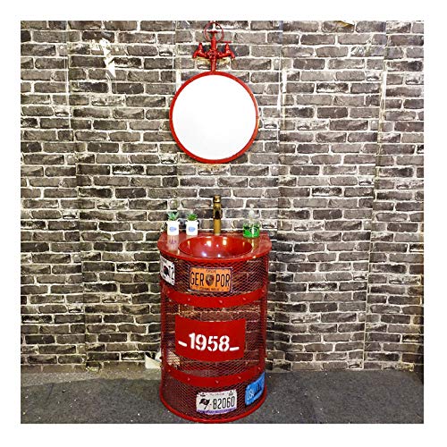 ZTGL Armadietti Vanità Lavabo Mobili da Bagno Mobili Autoportante, Mobile Lavabo Stile Industriale con Lavabo e Rubinetto Combinato, 56x47x85 cm,Rosso,with Mirror