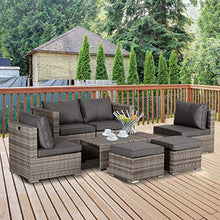 Outsunny Divano da Esterno in Rattan e Alluminio, Set 8 Pezzi, Salottino da Giardino Grigio, Salvaspazio (75x75x71cm)