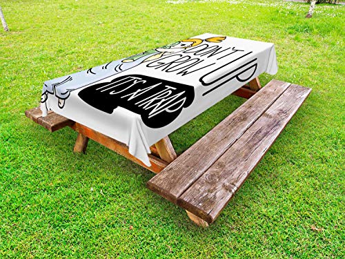 ABAKUHAUS Divertente Tovaglia da Esterno, Non Crescere è Una Trappola, Tovaglia da Picnic Lavabile Decorativa, 145 cm x 265 cm, Multicolore