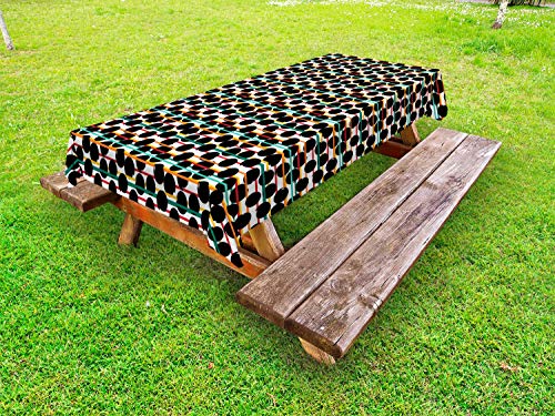 ABAKUHAUS Astratto Tovaglia da Esterno, Big Polka Dots e Striature, Tovaglia da Picnic Lavabile Decorativa, 145 cm x 265 cm, Charcoal Grigio Multicolore