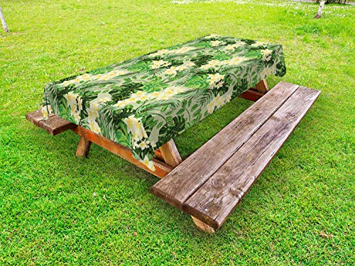 ABAKUHAUS Floreale Tovaglia da Esterno, Exotic Modello Copertura vegetale, Tovaglia da Picnic Lavabile Decorativa, 145 cm x 265 cm, Lime Green e Kaki