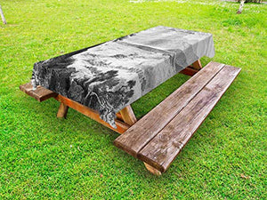 ABAKUHAUS Polonia Tovaglia da Esterno, Villaggio di Zakopane in Tatra, Tovaglia da Picnic Lavabile Decorativa, 145 cm x 305 cm, Charcoal Grigio Chiaro Taupe