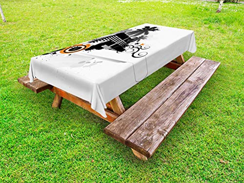 ABAKUHAUS Architettura Tovaglia da Esterno, Modern Urban Palms, Tovaglia da Picnic Lavabile Decorativa, 145 cm x 265 cm, Bianco e Charcoal Grey