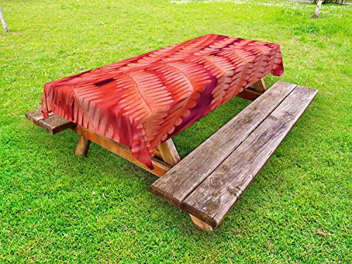 ABAKUHAUS Colore Naturale Tovaglia da Esterno, Primo Piano di Foglie di Felce, Tovaglia da Picnic Lavabile Decorativa, 145 cm x 210 cm, Salmone Dark Pink