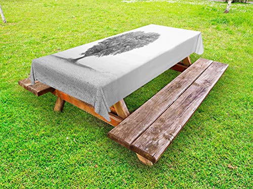 ABAKUHAUS Albero Tovaglia da Esterno, A Forma di Cuore e Scala di Grigi, Tovaglia da Picnic Lavabile Decorativa, 145 cm x 305 cm, Taupe Grey