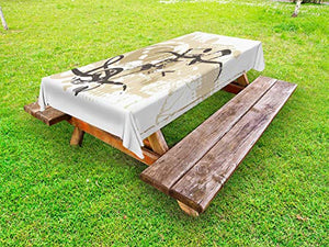 ABAKUHAUS Musica Tovaglia da Esterno, Treble Chef mezzitoni Motivi, Tovaglia da Picnic Lavabile Decorativa, 145 cm x 305 cm, Bianco Seal Brown