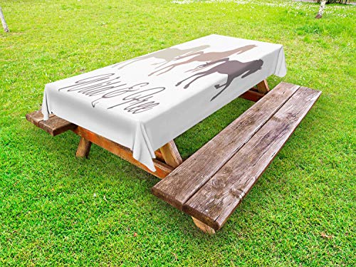 ABAKUHAUS Cavallo Tovaglia da Esterno, Running Wild e Free Animal, Tovaglia da Picnic Lavabile Decorativa, 145 cm x 265 cm, Scaldare Taupe Bianco e Marrone Chiaro