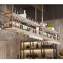 Portabottiglie in ferro battuto per vino, portabottiglie da appendere con mensola, appendiabiti da bar, facile da installare/d'oro / 120 * 30 * 80cm