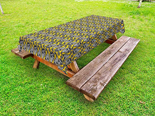 ABAKUHAUS Paisley Tovaglia da Esterno, Modernizzato Orientale Motif, Tovaglia da Picnic Lavabile Decorativa, 145 cm x 210 cm, Terra Giallo Pallido Taupe