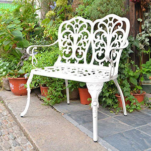 LXLH Panca da Giardino Seduta Prodotto per Esterni Panca retrò Panca da Giardino da terrazza, Panca Doppia in Alluminio pressofuso con Schienale e braccioli, Panche Decorative per corridoi Balcon