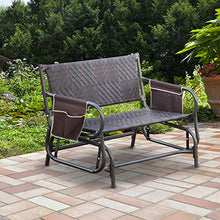 Outsunny Panchina a Dondolo da Giardino 2 Posti in Rattan e Acciaio con Tasche Laterali, 122x75x88cm Marrone e Nero
