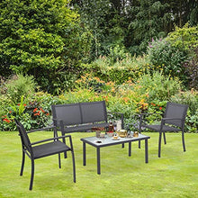 Set di mobili da giardino con 2 poltrone,1 divano a doppia poltrona,1 tavolino da caffè in vetro per esterni da pranzo per patio prato a bordo piscina