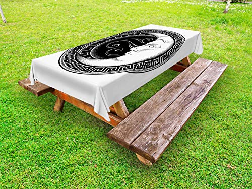 ABAKUHAUS Luna magia Tovaglia da Esterno, Occulto Sguardo Crescent, Tovaglia da Picnic Lavabile Decorativa, 145 cm x 210 cm, Charcoal Grey And White