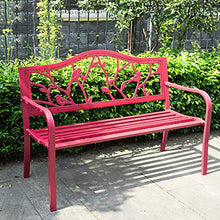 Creative LDF Panca da Giardino da 130 Cm Panchina da Esterno in Metallo per 2 Posti, Panca da Giardino in Acciaio con Braccioli, Rossa